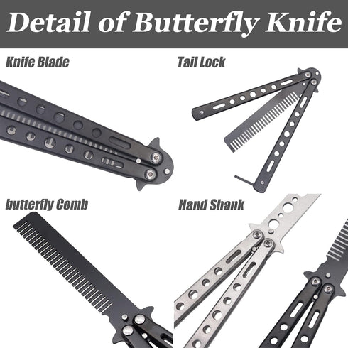 WAYDA Butterfly Knife, Trainer Martial Arts Practice Tool Steel Metal Folding Knife Comb Unsharpened Blade, Training Knife for Practicing Flipping...