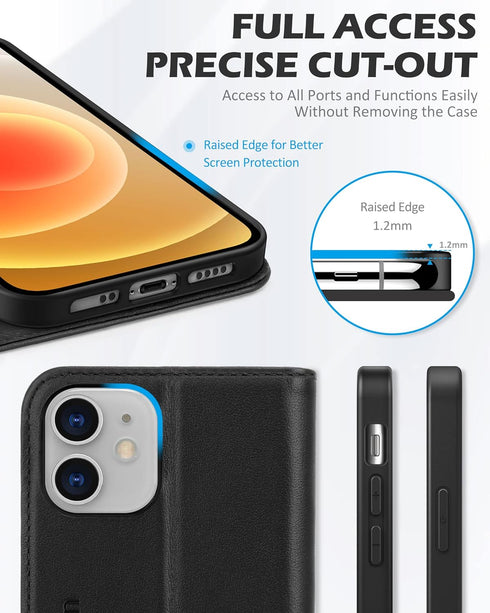 SHIELDON Case for iPhone 12 Mini 5G Genuine Leather Wallet Flip Magnetic Cover RFID Blocking Credit Card Holder Kickstand TPU Shockproof Case Comp...