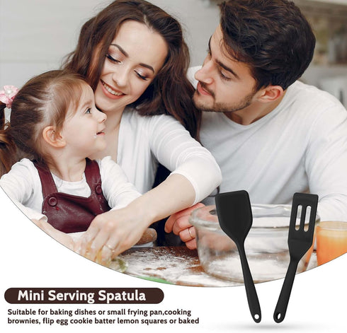 2 Pieces Mini Silicone Spatula, Nonstick Silicone Serve Turner, Small Spatulas for Kitchen Cooking, Heat Resistant Cookie Slotted Spatula (Black)...