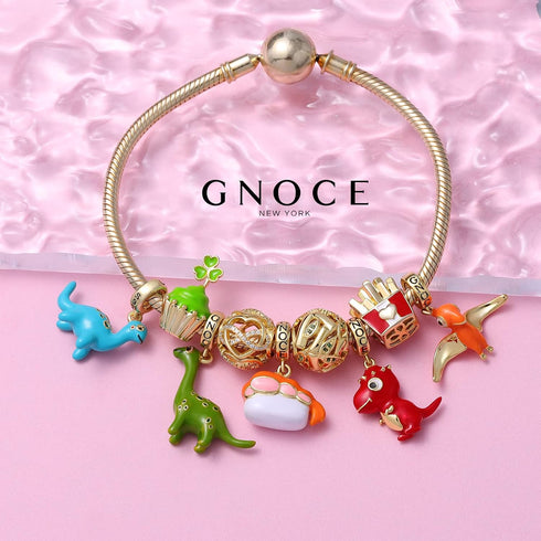 GNOCE Dinosaur Charm Pendant 925 Sterling Silver Purple/Green Enamelled Dinosaur Pendant Charm Fit Bracelet/Necklace Charm for Women (Blue Dinosau...