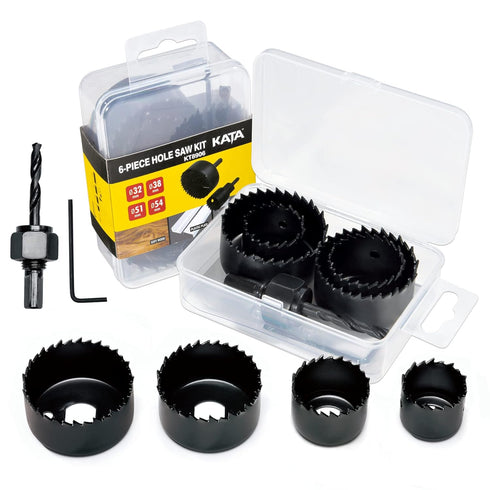 KATA 6PCS Hole Saw Kit 1-1/4" to 2-1/8"(32-54mm) Hole Saw Set in Case with Mandrels and Hex Key for Soft Wood, PVC Board, Plywood...