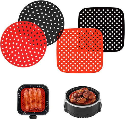 4Pcs Air Fryer Silicone Pot, Easy Cleaning Air Fryer Accessory, Food-Grade Reusable Air Fryer Basket, for 6 QT or Bigger, Square - 8.1" x 2.0" (2P...