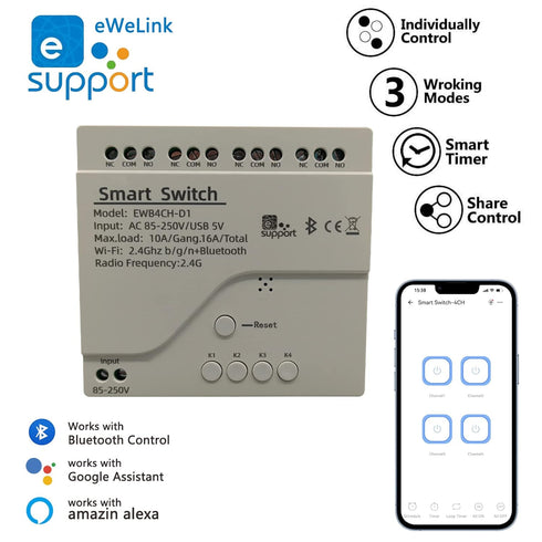 Jane Eyre eWeLink 4 Channels Wireless Smart Switch USB 5V/AC85V-250V Smart WiFi Relay Switch Module with Housing, Using Bluetooth Networking, for ...