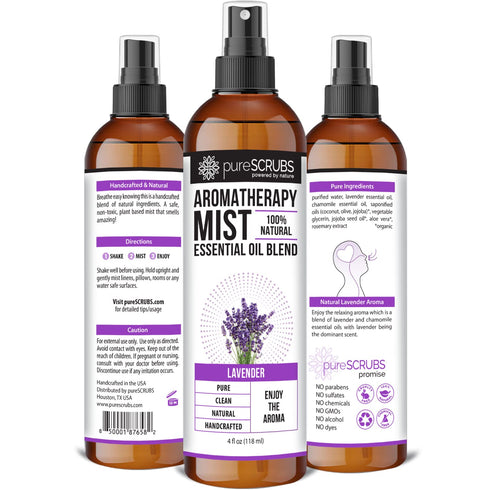 SHAKE, MIST & ENJOY - pureSCRUBS Premium Lavender Aromatherapy Spray Mist for Room, Body, Linens, Pillows 100% Natural Essential Oils Plant Based ...