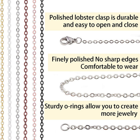 Jishi 60ft Jewelry Necklace Chains 2mm Jewelry Chain Links for Making Bracelets Earrings DIY Craft Supplies Findings, 6-Colors Gold Silver Copper ...