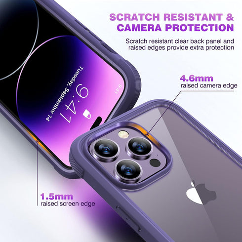 Diaclara Designed for iPhone 14 Pro Case 6.1’’, Full Body Rugged Protective Case+2 Pack Camera Lens Protector w/Built-in Touch Sensitive Anti-Scra...