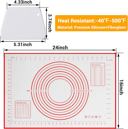 Silicone Baking Mat, Qidoe (16"x 24") Extra Thick Non Stick Baking Mat with Measurement Fondant Mat/Dough Rolling Mat/Counter Mat/Pizza Mat/Oven L...