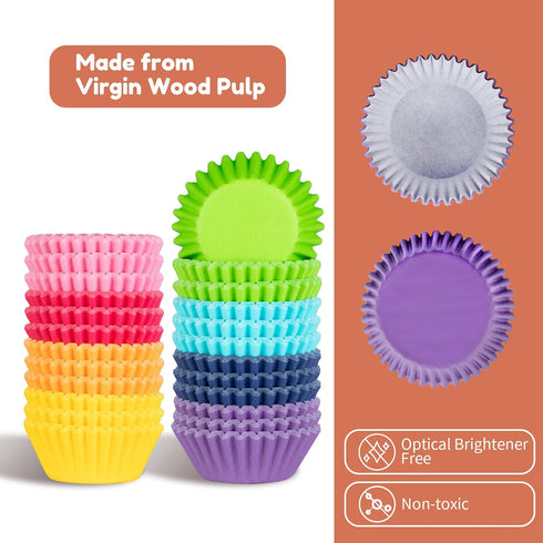 600pcs Paper Cupcake Liners: 1.25 Inches Mini Paper Muffin Liners, Thick & Sturdy, Oil Resistant - 8 Rainbow Colors Baking Paper Cups Cupcake Wrap...