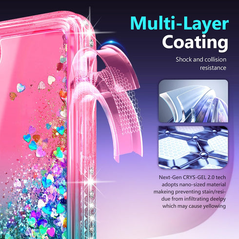 NGB Designed for iPhone SE (3rd 2022 & 2nd Gen 2020)/iPhone 8/7/6/6S Case, Pink/Aqua | Glitter Liquid Cute Cover for Women Girls Kids | with Tempe...