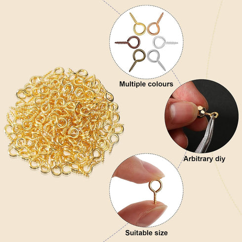 Hotop 600 Pcs Screw Eye Pins Hooks 6 Colors Small Metal Eyelet Mini Screw Pin Peg Self Tapping Eye Hooks for Jewelry Making DIY Art Crafts(4 x 8 m...