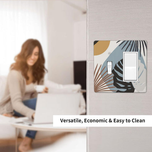 Monstera Palm Boho Light Switch Cover 2 Gang Combination Single Toggle Rocker/Decora Wall Plate Decorative Switch Plate Electrical Faceplate for F...