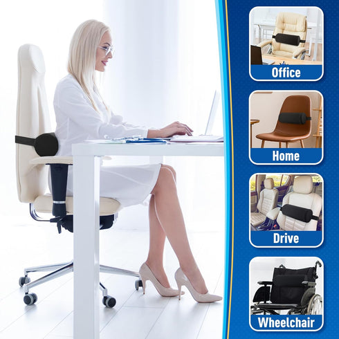Lumbar Roll Support Pillow for Office Chair, Car, Gaming Chair, Memory Foam Back Cushion with Washable Cover for Relieving Back Pain & Improving P...