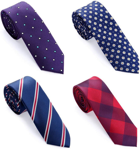 AUSKY 4 Packs Skinny Neckties for Men Boys, 2.35'' Wide Slim Ties in Different Textured Style Mixed set...