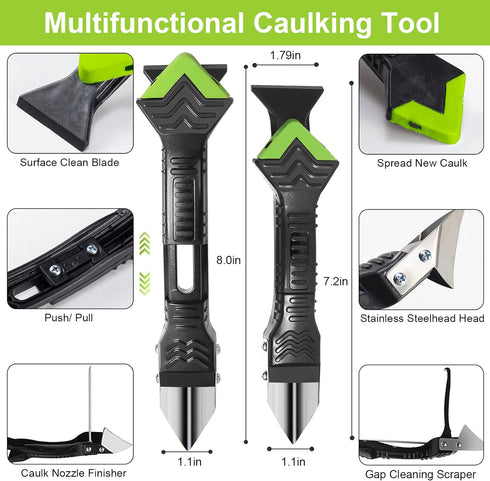 Caulking Tool 5 in 1 Silicone Caulking Grout Removal Tool Sealant Finishing Tool with Grout Scraper, 6 Exchange Silicone Pads, Adhesive Residue Sc...