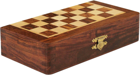 Magnetic Travel Chess Board Set - Classic Wood Staunton 7 X 7 Inch Pocket Chess Set with Folding Game Board Handmade in Fine Rosewood...