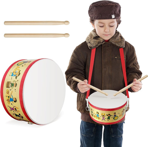 Kids Drum Set 7.87 in Wooden Toy Drum with Adjustable Strap 2 Drumsticks Educational Sensory Musical Instrument Drum Set for Toddlers Kids Baby To...