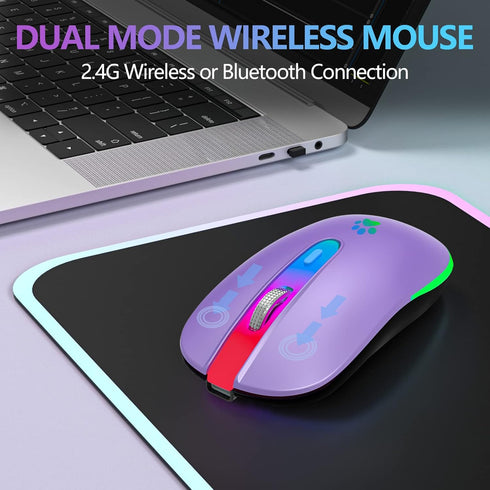 FUWANG Wireless Mouse,Rechargeable LED Wireless Bluetooth Mouse,Portable USB Optical 2.4G Wireless Bluetooth Two Mode Computer Mice with USB & Typ...