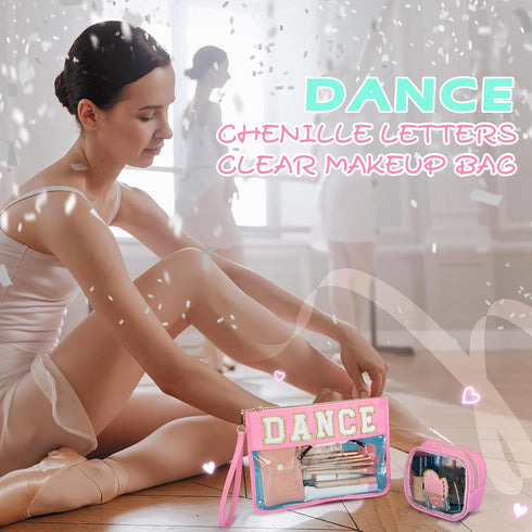 2 Pcs Chenille Letter Clear Zipper Pouch for Travel Dance Gifts Clear Dance Makeup Bag Waterproof Cosmetic Pouch Clear Snack Bags Multipurpose Cos...