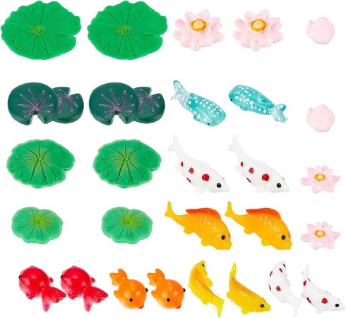 CHGCRAFT 28Pcs 14 Style Miniature Resin Water Lily Pads Aquarium Fish Tank Decoration Leaf-Realistic Artificial Floating Lotus Flowers for Terrari...