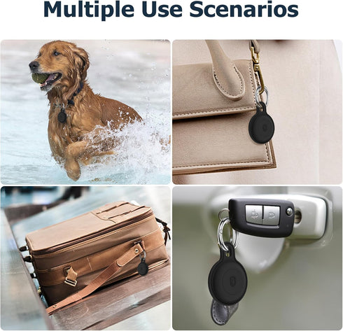 4 Pack Airtag Holder, IPX8 Waterproof Silicone Airtag Keychain for Apple Airtag, Protective Anti-Scratch Airtag Case for Dog Collar Cat Collar, Wa...