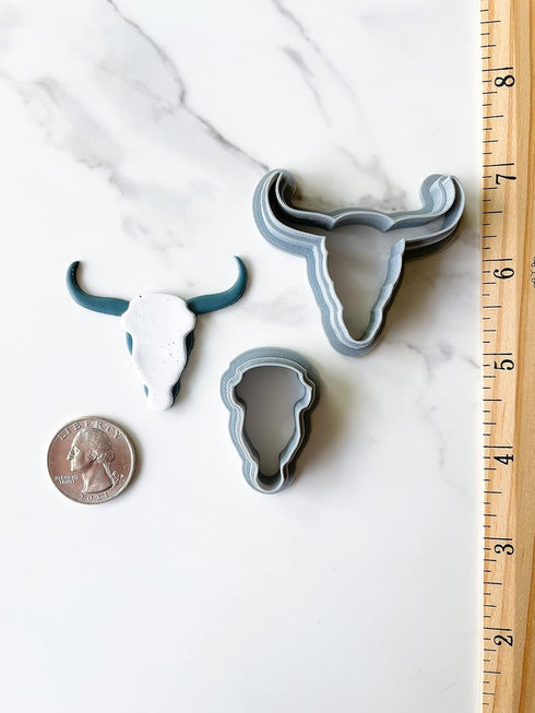 Polymer Clay Cookie Cutters – The Clayful Co Bessie Cow Skull Pack Set of 2 – Plastic Cutter for Jewelry and Earring shapes...