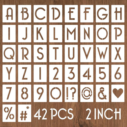 2 Inch Letter Stencils and Numbers, 42 Pcs Alphabet Drawing Stencils, Reusable Plastic Craft Templates for Painting on Wood, Wall, Fabric, Rock, S...
