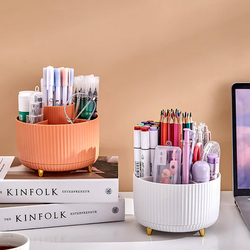 Desk Pencil Pen Holder, 5 Slots 360°Degree Rotating Pencil Pen Organizers for Desk, Desktop Storage Stationery Supplies Pencil Cup Pot for Office ...