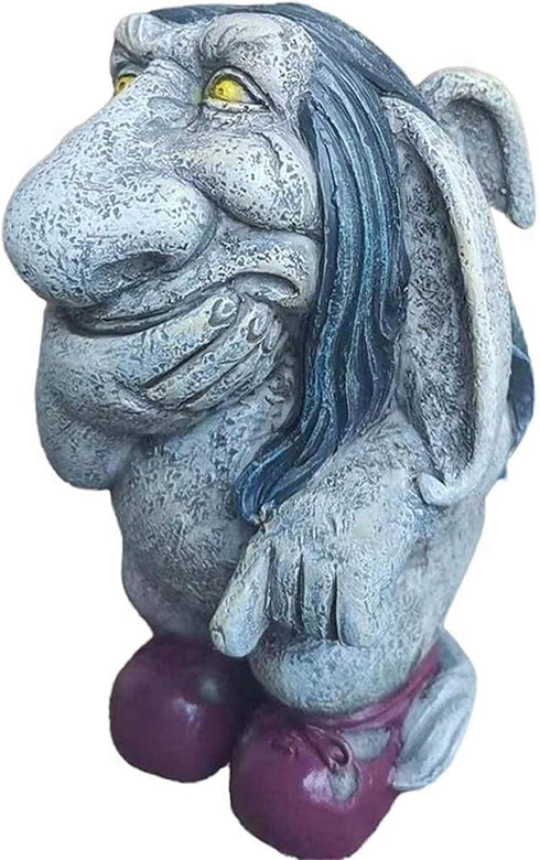 Gray Resin Thinking Gnome Troll Sculpture, Garden Statue Decor for Outdoor Patio Halloween, Christmas Decorations, Parties and Events...