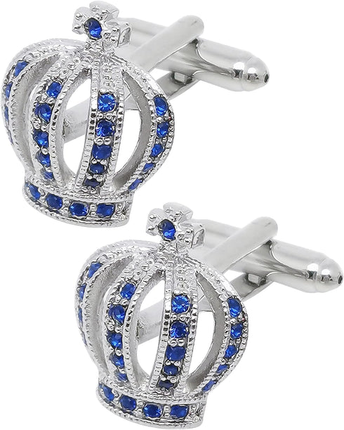 Royal Crown Blue Crystal Cuff Links for Men Lady in Gift Box Unisex Cufflinks for Business Wedding Anniversary Dress...