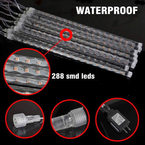 FUNPENY 4th of July Lights, 288 LED Red White and Blue Meteor Shower Rain Lights, Independence Day Decorations 30cm 8 Tubes Outdoor Christmas Ligh...