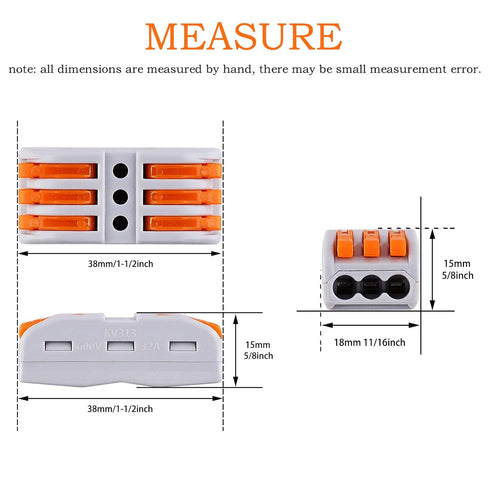 NineLeaf Wire Connectors Push-in,3 in and Out Push Wire Conductor Compact Connectors Wire Connectors for 3 Circuit Inline Splices, Cables from 28 ...