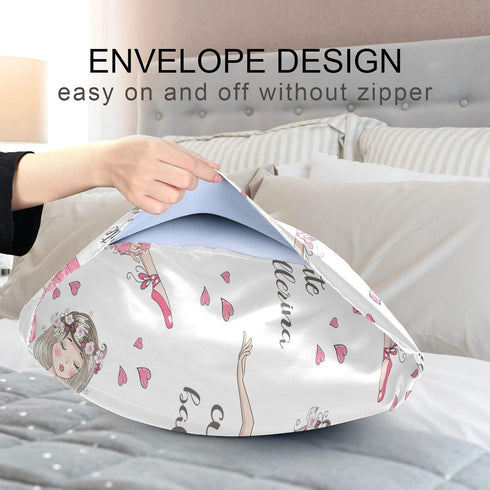 AUUXVA Girl Satin Pillowcase for Hair and Skin, Queen Size Ballet Ballerina Princess Pillow Sham with Envelope Closure Decorative Pillow Cover for...