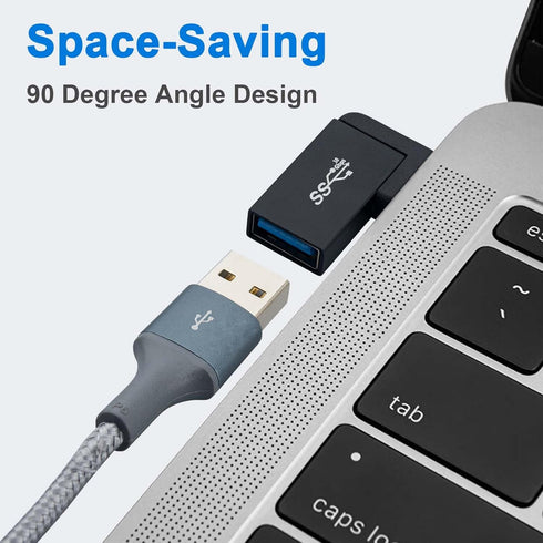 USB 3.0 90 Degree Left Right Angle USB-A Male to Female Adapter Extender Connector, USB Extension Adapter 2 Pcs for Laptops, Wall Chargers, Power ...