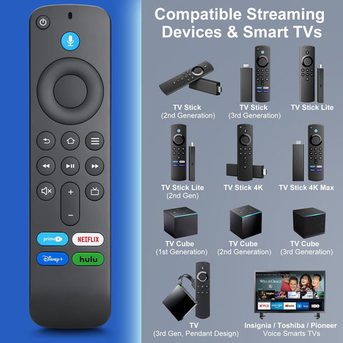 Voice Remote Control Replacement for Fire-TV-Stick-TV Cube and for Insignia-Toshiba-Pioneer-AMZ Fire Smart TVs...