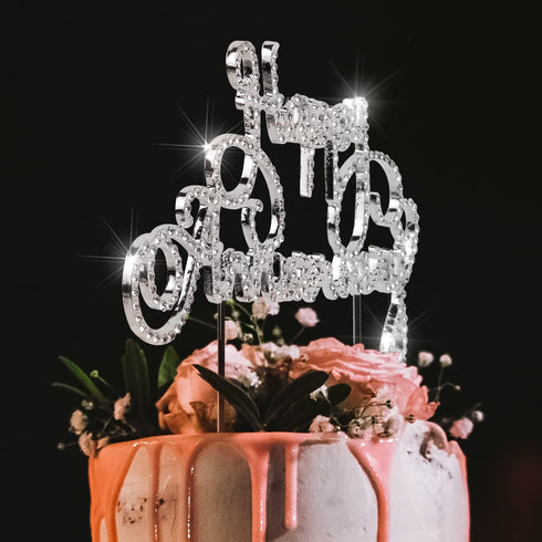 Happy Anniversary Cake Topper Wedding Anniversary Crystal Rhinestone Party Decoration Silver (Silver)...