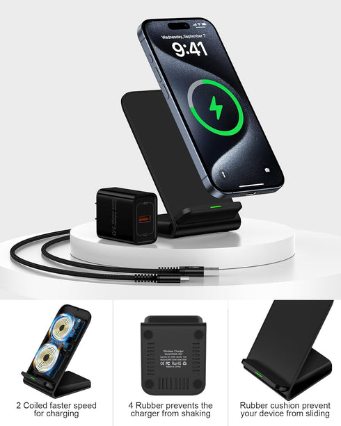 15w Anrdoid Wireless Charging Stand for Google Pixel 8 Pro 7 pro 7a 7 6 pro, QI Wireless Charger Station for Samsung Galaxy S24 S23 S22 Ultra Appl...
