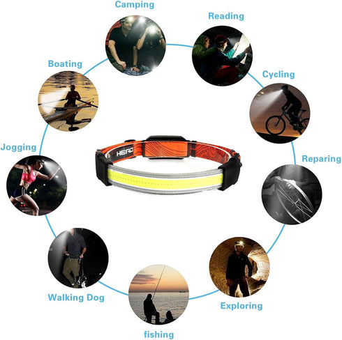 COSOOS Rechargeable Headlamp Flashlight, Bright Wide Beam LED Head Lamp, Adjustable Headband for Adults & Kid, Red Tail Light, 500Lumen, Lightweig...