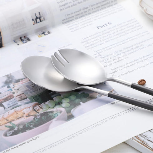 Salad Servers,Spoon and Fork Set 11.41 inch,18/10 Stainless Steel Salad Serving Titanium Plating (black silver)...