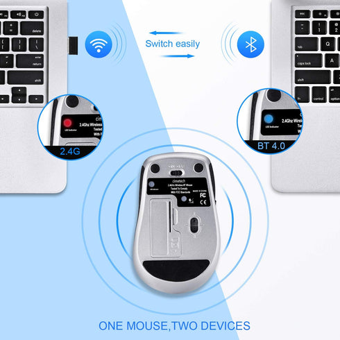 cimetech Wireless Bluetooth Mouse, Computer Mouse, Slim Noiseless Optical Wireless Mice with 2400 DPI Compatible for Laptop, ipad, Mac (BT4.0+2.4G...