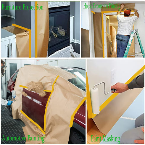 Paint Masking Paper with Adhesive, 12 in x 50 feet Automotive Best Painters Paper, Tape and Drape for Painting,for Cars and Auto Body Painting Pai...