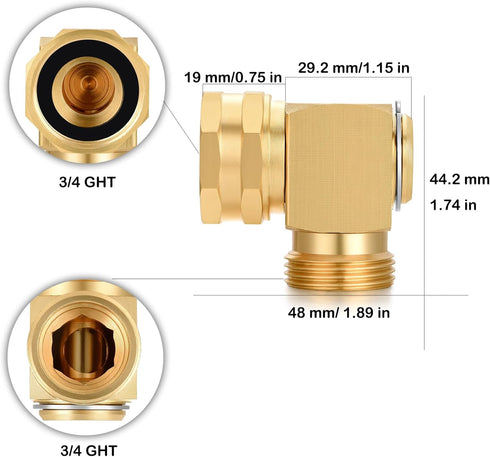 Garden Hose Swivel elbow Connector 90 Degree Solid Brass Adjustable 180° Swivel .(2 PCS)...