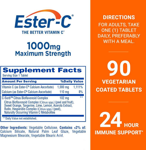 Ester-C Vitamin C, 1,000 mg, 90 Coated Tablets...