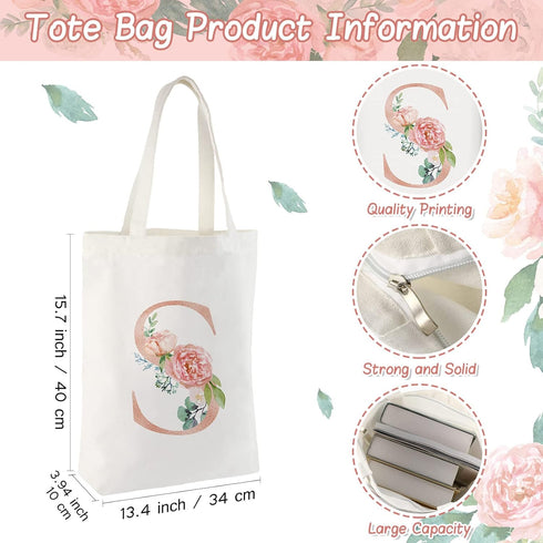 Sanwuta 2 Pcs Initial Canvas Tote Bags Wedding Gift Floral Letter Travel Cosmetic Bags Monogrammed for Woman Wedding...