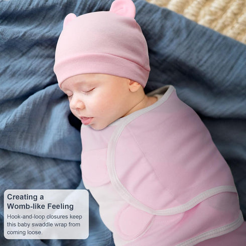 DRESHOW BQUBO 3 Pack Preemie Swaddle Blanket Wrap with Bear Ears Hat Set for Baby Boys Girls Preemie Swaddle Preemie Cap for 3-7 Lbs Preemie & 0-3...