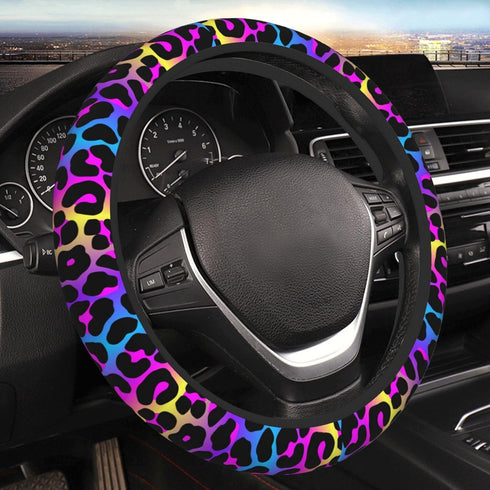 Leopard Neon Animal Print Steering Wheel Cover for Women Men Girls Car Accessories Decor Anti-Slip Neoprene Auto Steering Wheel Covers Protector U...