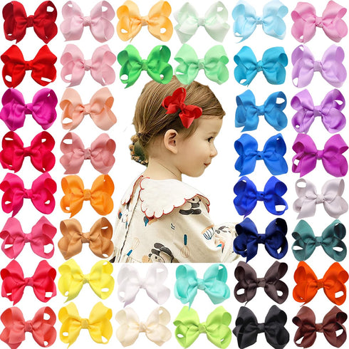 CÉLLOT 40 Pieces 3 Inch Hair Bows for Girls Clips Grosgrain Ribbon Boutique Hair Bow Alligator Clips For Girls Teens Toddlers Kids...
