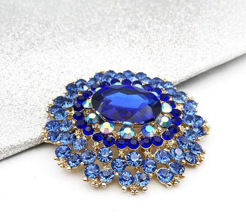YOQUCOL Vintage Blue Cubic Zirconia Crystal Rhinestone Sunflower-shaped Wreath Brooch Pin for Women Gold Tone...
