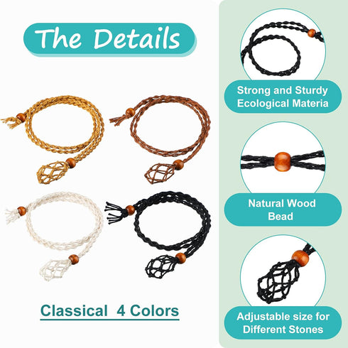 Hicarer 12Pcs Crystal Cage Necklace Holder Necklace Cord Empty Stone Holder Pendant Stone Holder Replacement Hand-woven Necklace Cord with Adjusta...