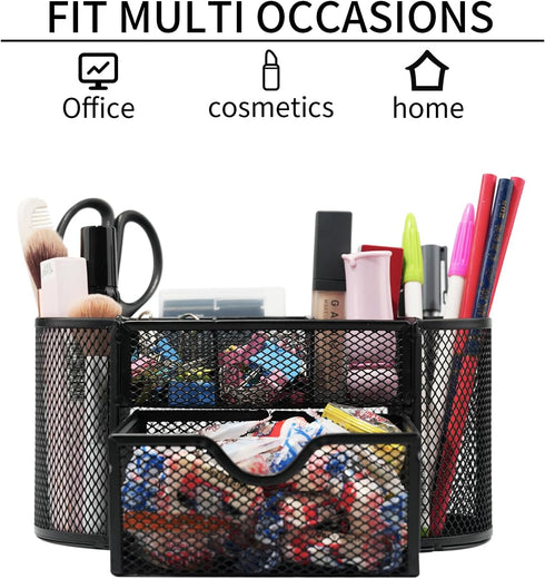 Desk Organizers and Accessories with Pencil Pen Holder Supply 8 Compartments and 1 Pullout Drawer for Home, School, and Office. (Black)...