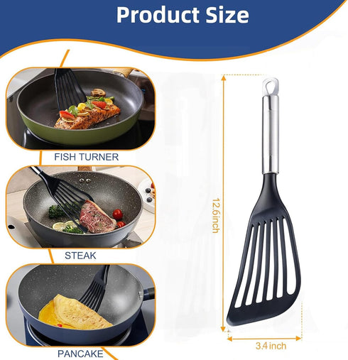 KSENDALO Thin Kitchen Spatula Turner for Egg,Fish, Slotted Flexible Plastic Spatula for Nonstick Cookware, Idea Kitchen Utensil for Egg, Bacon, Fi...
